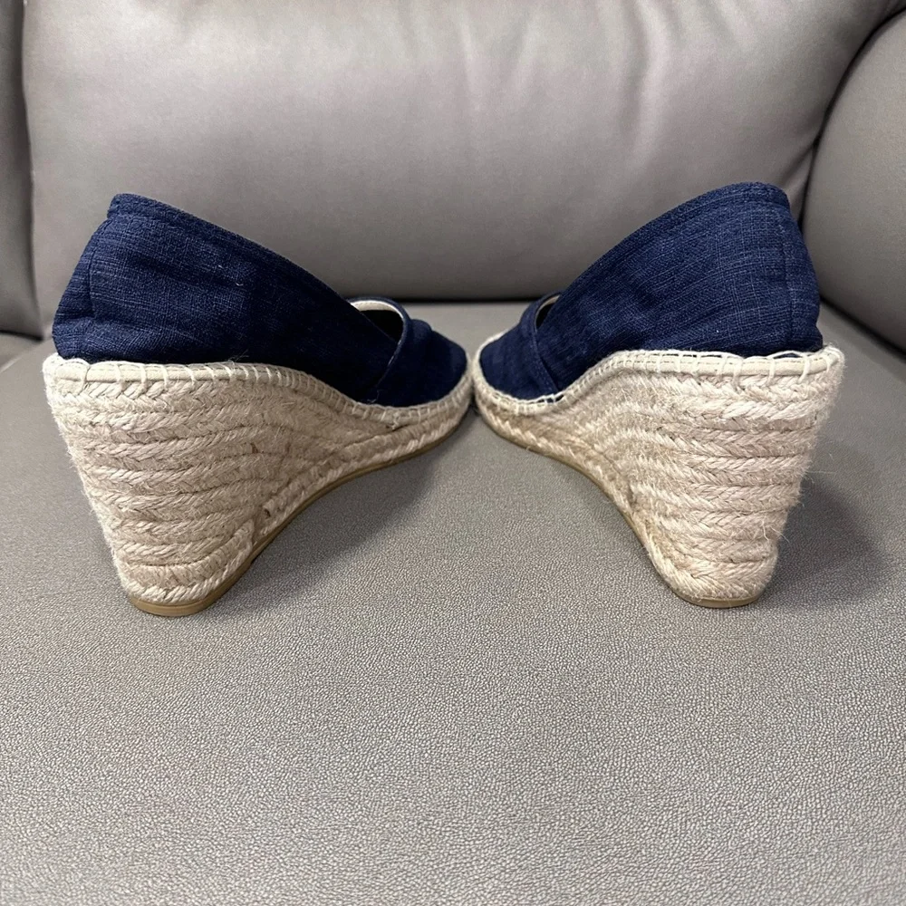Neiman Marcus Espadrilles Slip On Wedge shoes navy blue canvas size 39 Nautical